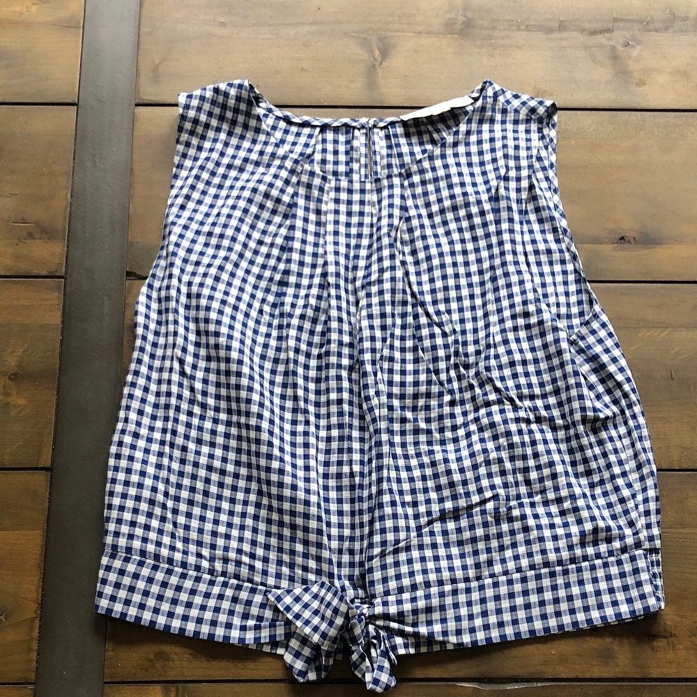 LOFT Navy and White Checkered Top medium